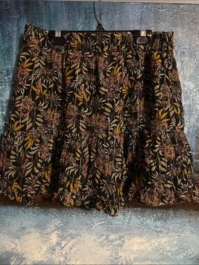 Zara Black Floral Tiered Mini Skirt with Pink & Mustard Accents